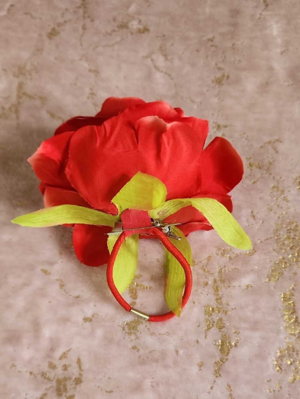 HAIR CLIP | Red Floral Hair Clip Scrunchie - Picture 4 of 13